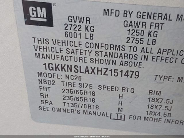 1GKKNSLAXHZ151479 GMC Acadia Sle-2