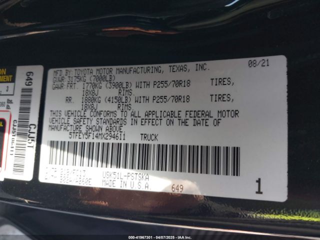 2021 TOYOTA TUNDRA 5TFEY5F14MX294611 Photo 8