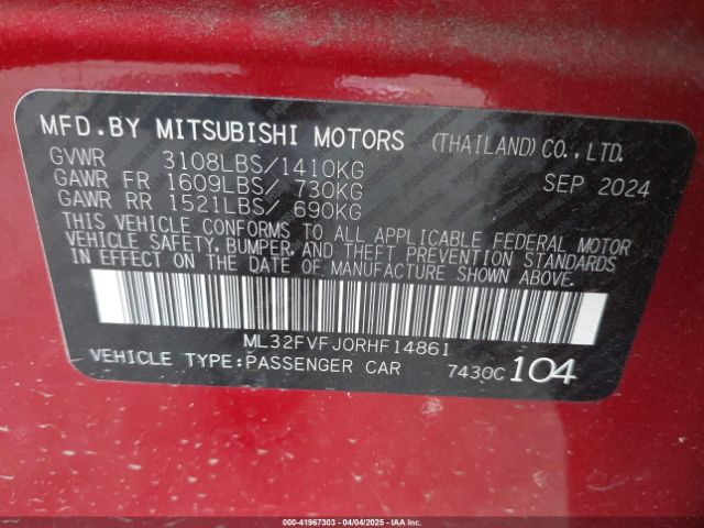 ML32FVFJ0RHF14861 Mitsubishi Mirage G4 Se