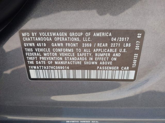 1VWAT7A37HC069014 Volkswagen Passat 1.8t S