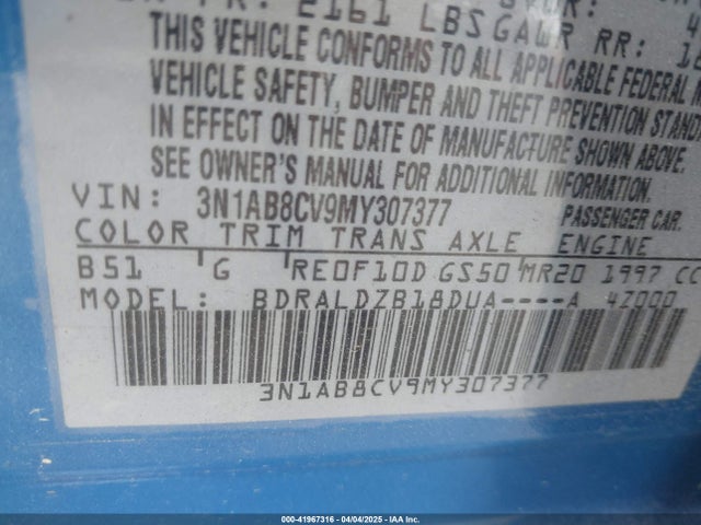 3N1AB8CV9MY307377 Nissan Sentra Sv Xtronic Cvt