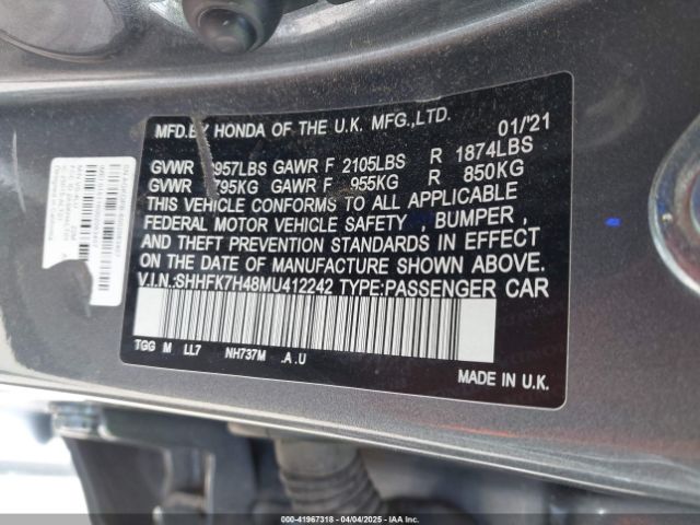 SHHFK7H48MU412242 Honda Civic Sport