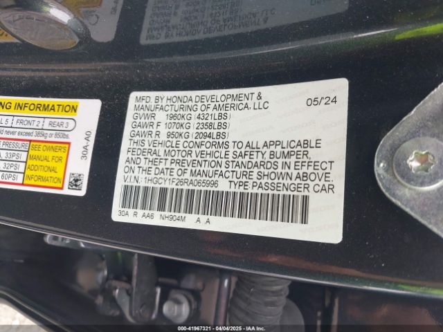 1HGCY1F26RA065996 Honda ACCORD LX