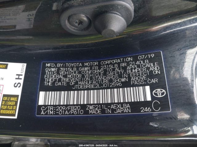 JTDEBRBE2LJ012596 Toyota Corolla Hybrid Le