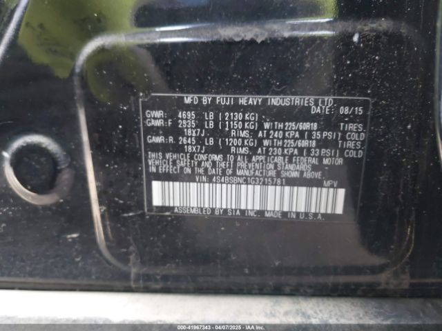 4S4BSBNC1G3215781 Subaru Outback 2.5i Limited