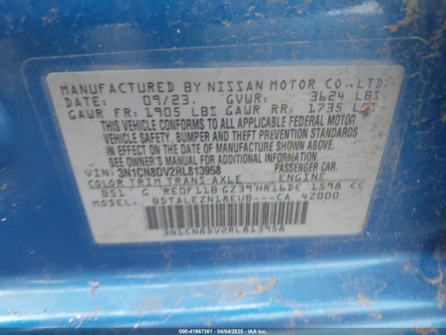 3N1CN8DV2RL813958 Nissan Versa 1.6 S