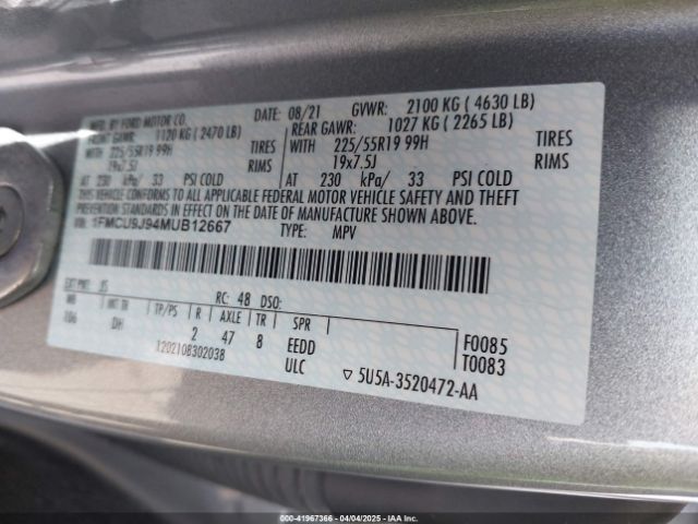 2021 FORD ESCAPE 1FMCU9J94MUB12667 Photo 8