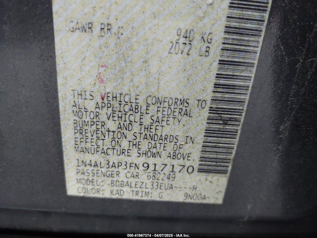 1N4AL3AP3FN917170 Nissan Altima 2.5 S