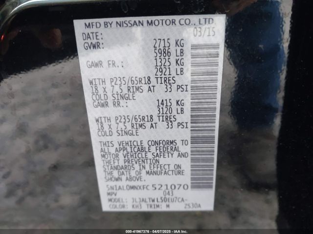 5N1AL0MNXFC521070 Infiniti QX60