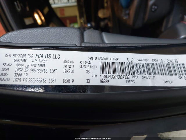 1C4RJFLGXHC894339 Jeep Grand Cherokee Trailhawk
