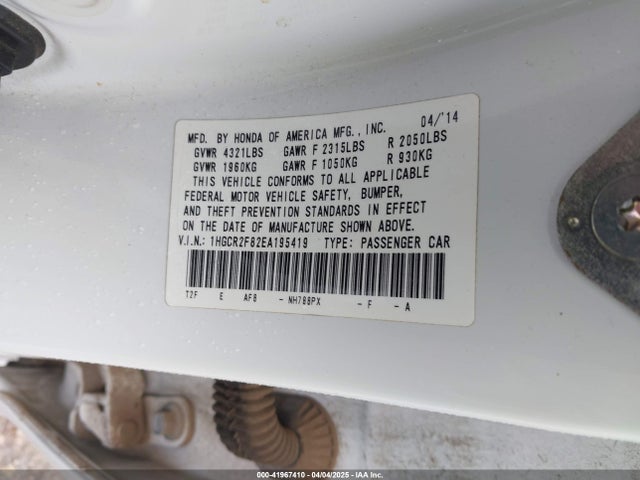 1HGCR2F82EA195419 Honda Accord Ex-l