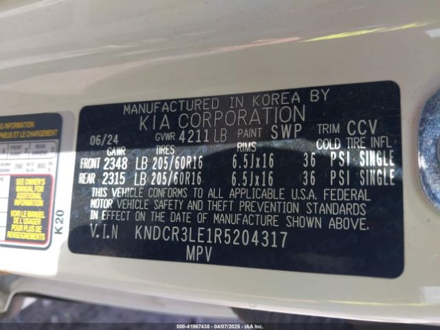 KNDCR3LE1R5204317 KIA NIRO EX