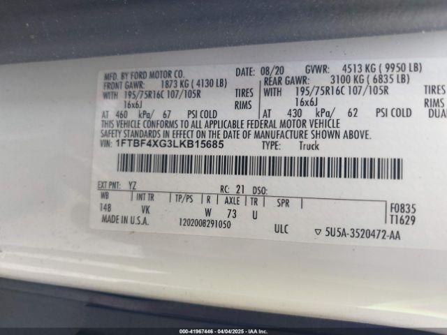 1FTBF4XG3LKB15685 Ford Transit-350 Cargo Van