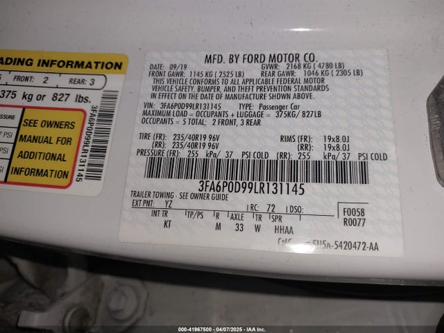 Ford Fusion Titanium 2020 3FA6P0D99LR131145 Image 9