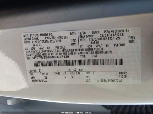 1FT7W2B66MEC27129 Ford F-250 Xlt