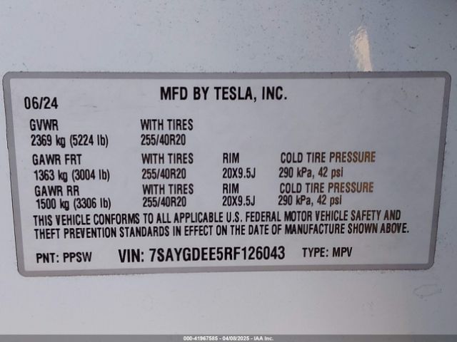 7SAYGDEE5RF126043 Tesla Model Y Long Range Dual Motor All-wheel Drive