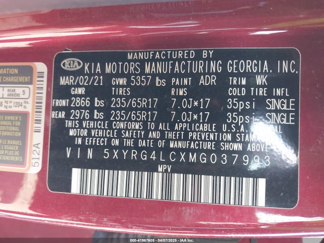 5XYRG4LCXMG037993 KIA gdi theta-iii