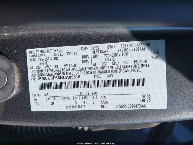 1FMCU0F66NUA05518 Ford ESCAPE S