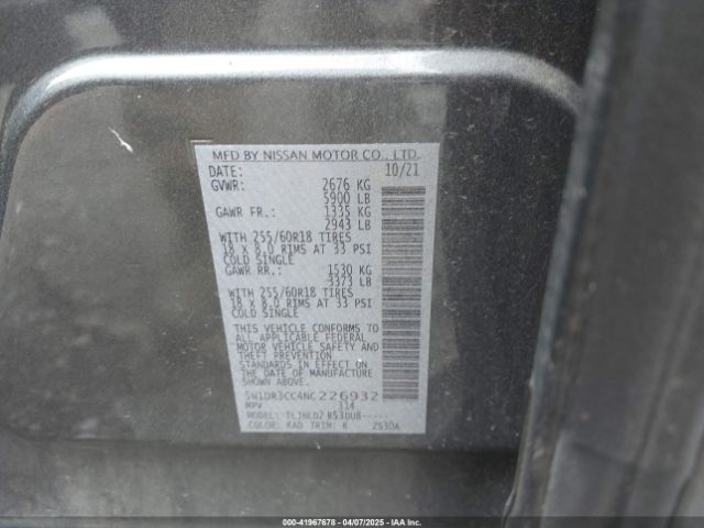 5N1DR3CC4NC226932 Nissan Pathfinder Sl 4wd