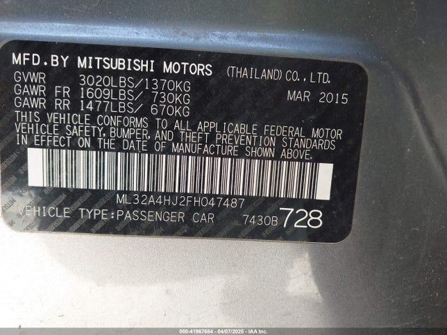 2015 MITSUBISHI MIRAGE ML32A4HJ2FH047487 Photo 8