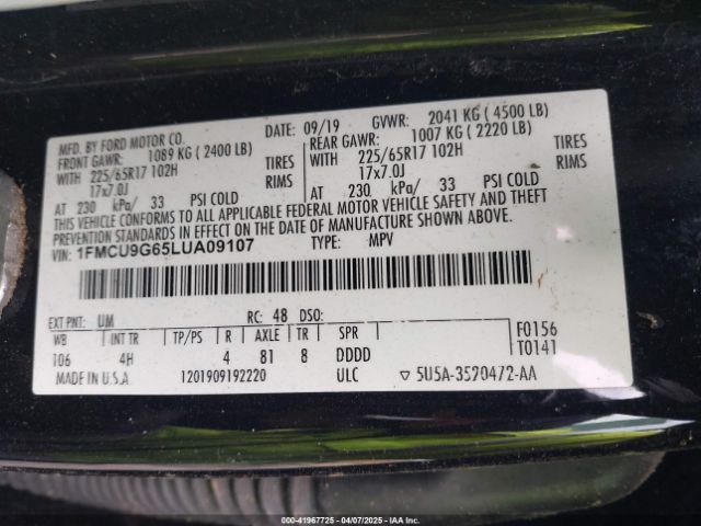 2020 FORD ESCAPE 1FMCU9G65LUA09107 Photo 8