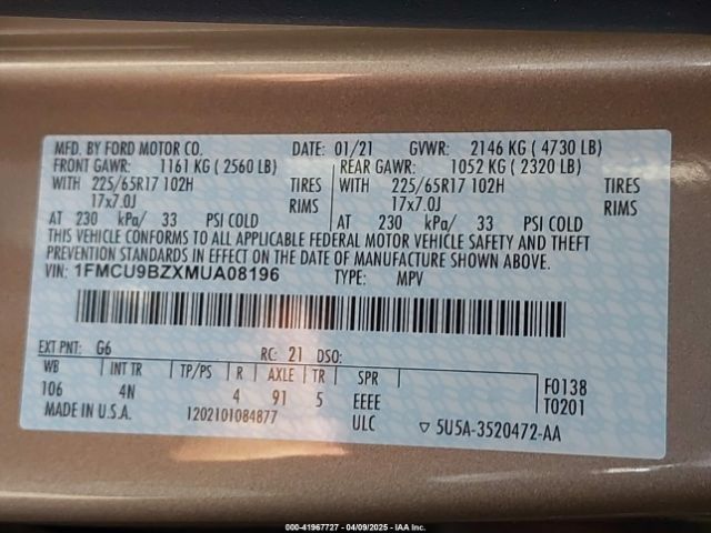 1FMCU9BZXMUA08196 Ford Escape Se Hybrid