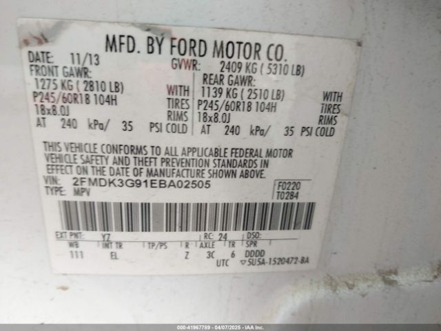2FMDK3G91EBA02505 Ford EDGE SE