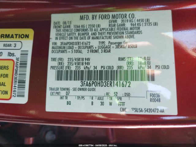 3FA6P0HD3ER141672 Ford FUSION SE