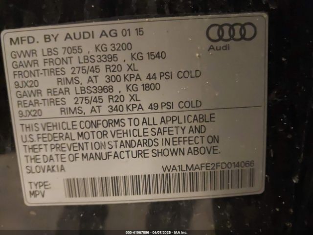 WA1LMAFE2FD014066 Audi Q7 3.0 Tdi Premium