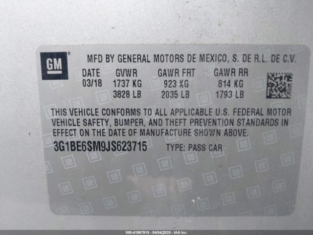 3G1BE6SM9JS623715 Chevrolet Cruze Lt Auto