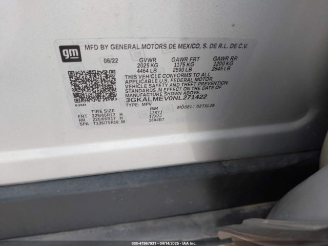 3GKALMEV0NL271422 GMC Terrain Fwd Sle