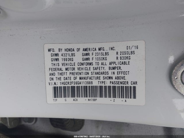 1HGCR2F56GA113989 Honda Accord Sport
