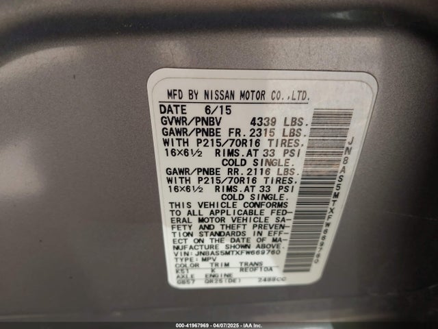 Nissan Rogue Select S 2015 JN8AS5MTXFW669760 Image 9