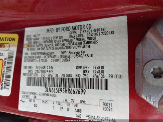 3LN6L5E95HR662699 Lincoln Mkz Reserve
