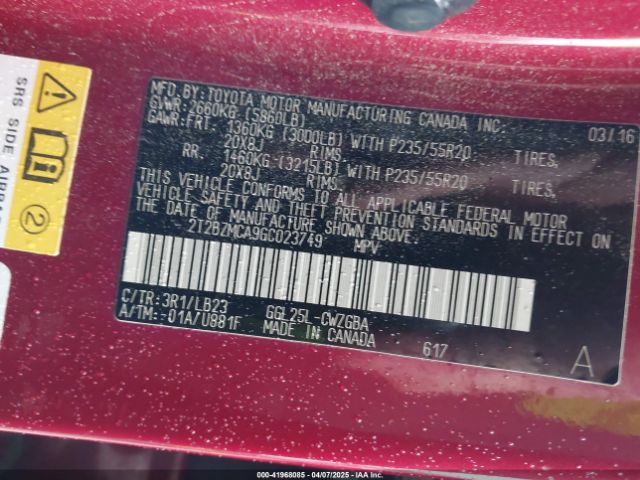 2T2BZMCA9GC023749 Lexus RX 350
