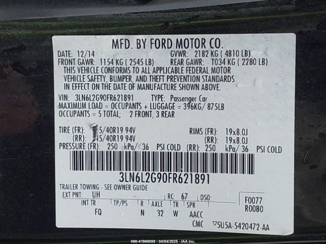 3LN6L2G90FR621891 Lincoln MKZ