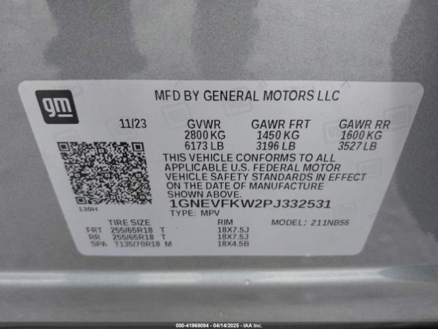 1GNEVFKW2PJ332531 Chevrolet Traverse Awd Ls