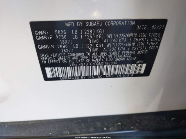 4S4BTGNDXM3186330 Subaru Outback Limited Xt