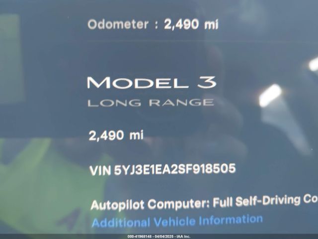 5YJ3E1EA2SF918505 Tesla Model 3 Long Range Rear-wheel Drive
