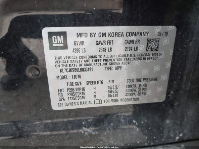 KL7CJKSB6LB033191 Chevrolet Trax Fwd Ls