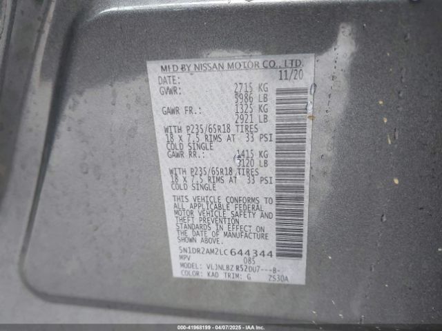 5N1DR2AM2LC644344 Nissan Pathfinder S 4wd