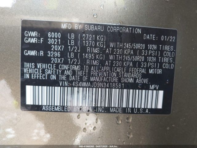 4S4WMAJD9N3418581 Subaru Ascent Onyx Edition