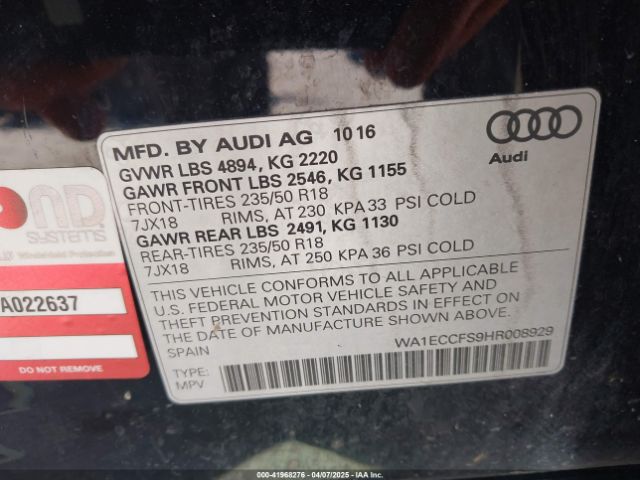 WA1ECCFS9HR008929 Audi Q3 2.0t Premium