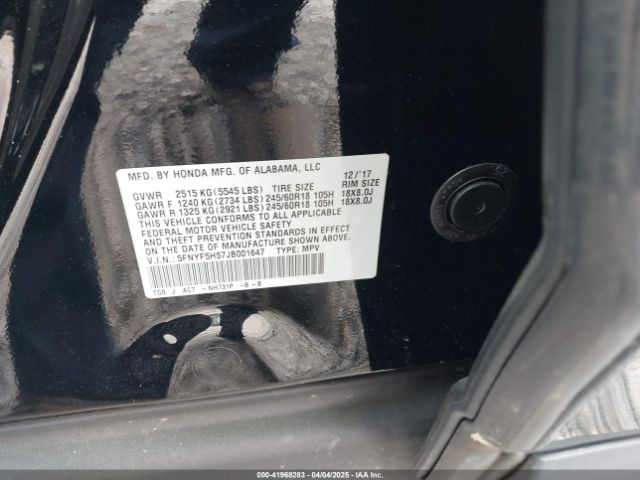 5FNYF5H57JB001647 Honda Pilot Ex-l