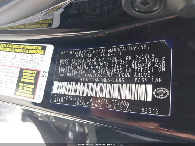 4T1C11AK1MU573886 Toyota CAMRY LE