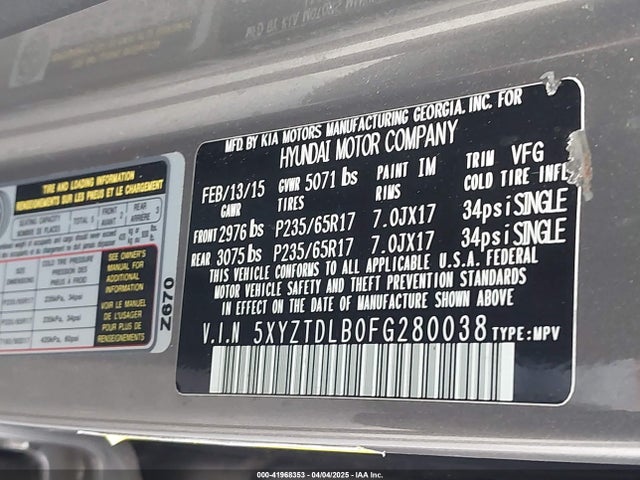5XYZTDLB0FG280038 Hyundai Santa Fe Sport 2.4l