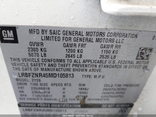 LRBFZNR45MD105813 Buick Envision Fwd Essence