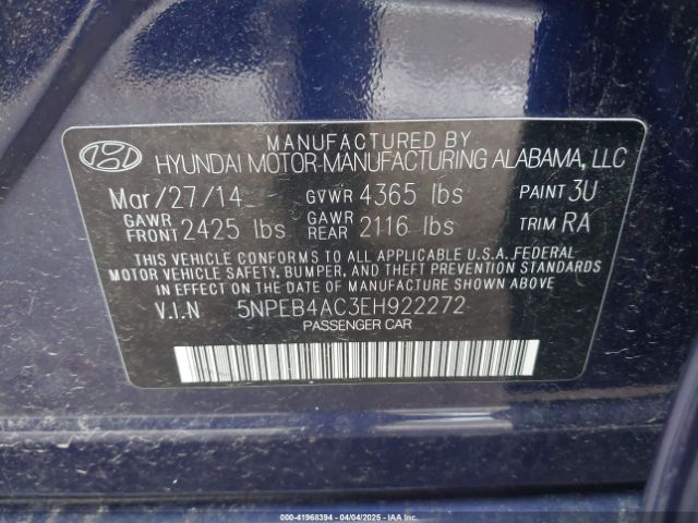 5NPEB4AC3EH922272 Hyundai SONATA GLS