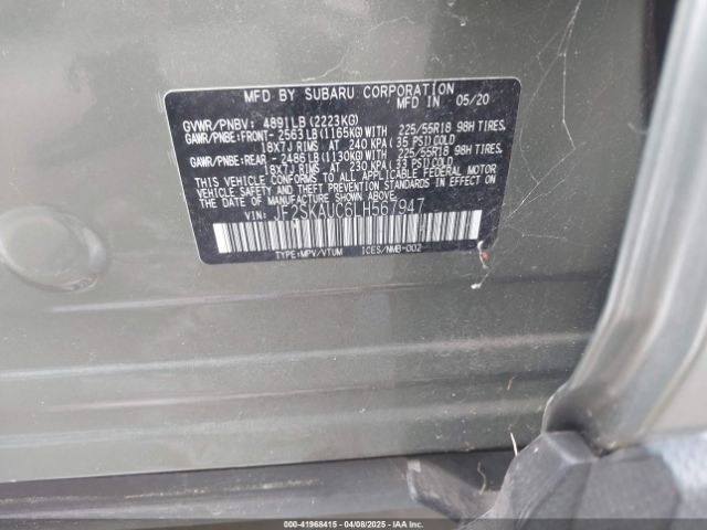 JF2SKAUC6LH567947 Subaru Forester Limited