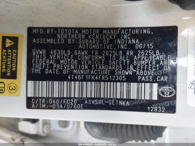 Toyota CAMRY LE 2015 4T4BF1FK4FR512305 Image 9